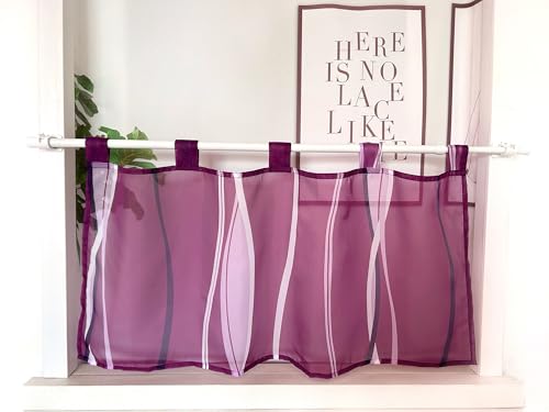 Daliena Scheibengardine mit Schlaufen Kurzgardine mit Wellenmuster Voile Gardinen Muster Bistrogardine Modern Küche, Gardinen für Kleine Fenster Wohnzimmer (BxH 100x60cm) Violett 1 stück von Daliena