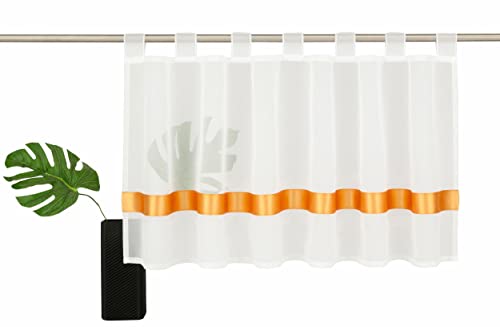 Daliena Scheibengardine transparent mit Satinband Schlaufen Kurzgardine Bistrogardine für Wohnzimmer Schlafzimmer (orange BxH 150x30cm) 1er Pack von Daliena