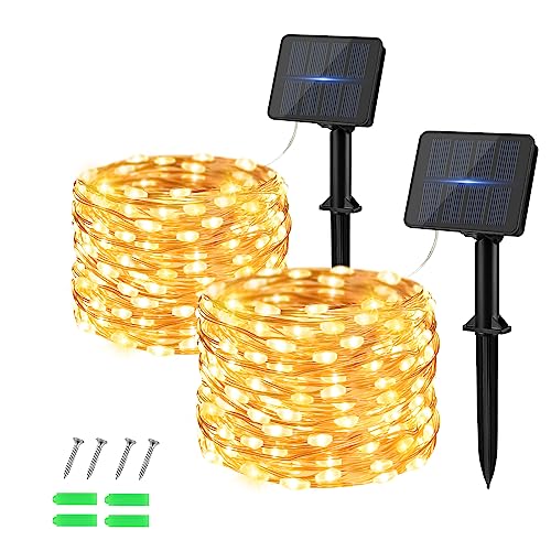 Dalugo [2 Stück] Solar Lichterkette Aussen, 50 LED 5M Warmweiß Lichterkette Solar Außen Wetterfest Kupferdraht für Garten, Terrasse, Hof, Baum, Party, Geburtstag, Hochzeit, Weihnachten von Dalugo