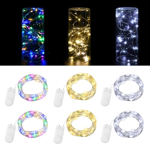 Dalugo [6 Stück] Mehrfarbig Lichterkette Batterie, 2m 20 LED Mini Lichterkette mit Batterie, Kupferdraht Lichterkette Innen für Flasche, Schlafzimmer, Party, Hochzeit, Weihnachten von Dalugo
