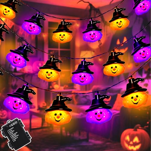 Dalugo Halloween Lichterkette Lila Orange, 3M 20LED Kürbis Lichterkette Batterie mit Timer, 8 Modi Wetterfest Halloween Deko Outdoor für Garten, Party Dalugo Halloween Lichterkette Lila Orange, 3M 20LED Kürbis Lichterkette Batterie mit Timer, 8 Modi Wetterfest Halloween Deko Outdoor für Garten, Party von Dalugo