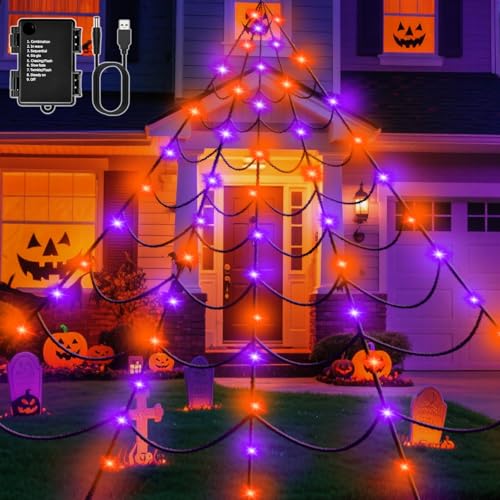 Dalugo Halloween Spinnennetz Schwarz, 6 * 5m Groß Dreiecke Halloween Deko Lichterkette, 8 Modi Orange Lila Lichterkette Batterie mit Timer für Horror Außen Party Garten Deko Dalugo Halloween Spinnennetz Schwarz, 6 * 5m Groß Dreiecke Halloween Deko Lichterkette, 8 Modi Orange Lila Lichterkette Batterie mit Timer für Horror Außen Party Garten Deko von Dalugo