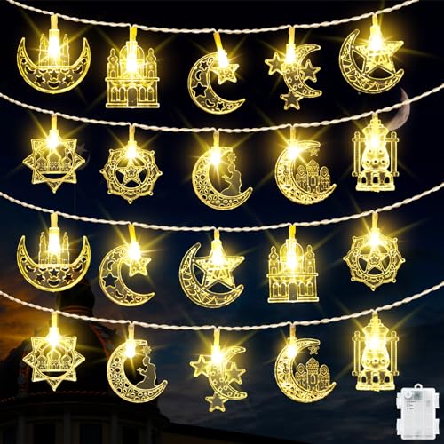 Dalugo Ramadan Lichterkette Batterie Timer, 3M 20LED Ramadan Deko Lichterkette mit Timer, Stern Mond EID Mubarak Deko Lichterkette für Haus Muslim Ramadan Dekoration von Dalugo