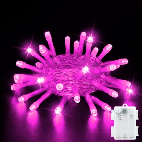 Dalugo Rosa Lichterkette Batterie Timer, 3M 30 LED Lichterkette Außen Batterie mit 6h Timer, IP65 Wasserdicht Lichterkette Batterie Timer für Innen außen Weihnachtsdekorationen von Dalugo