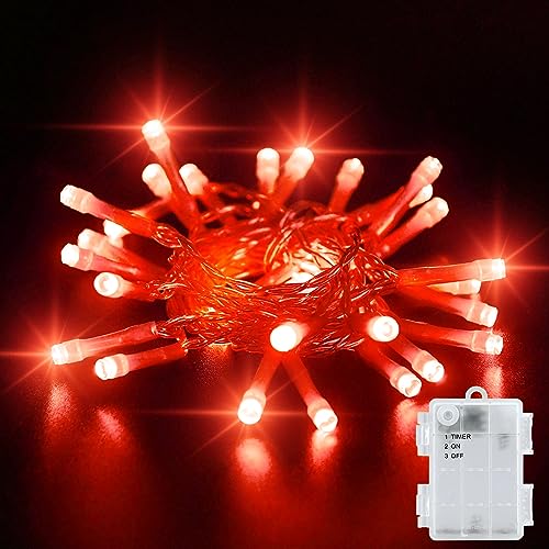 Dalugo Rot Lichterkette Batterie Timer, 3M 30 LED Lichterkette Außen Batterie mit 6h Timer, IP65 Wasserdicht Lichterkette Batterie Timer für Innen außen Weihnachtsdekorationen von Dalugo