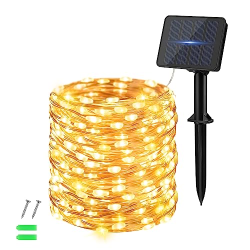 Dalugo Solar Lichterkette Aussen, 120 LED 12M Warmweiß Lichterkette Außen Solar Kupferdraht, Solarlichterkette Außen Wetterfest für Garten, Hof, Baum, Party, Geburtstag, Hochzeit, Weihnachten von Dalugo