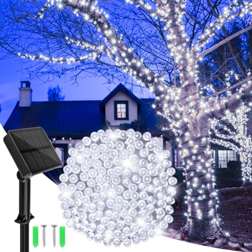 Dalugo Solar Lichterkette Aussen, 14M 120 LED Kaltweiß Solarlichterkette Außen Wetterfest 8 Modi Outdoor Lichterkette Solar für Garten, Hof, Terrasse, Hochzeit Dekorationen von Dalugo