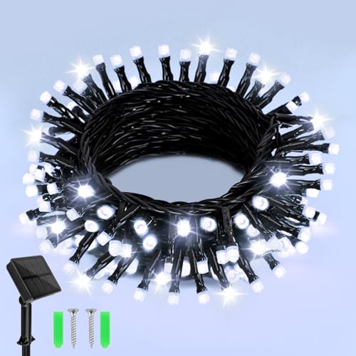 Dalugo Solar Lichterkette Aussen, 7M 50 LED Kaltweiß Solarlichterkette Außen Wetterfest 8 Modi Outdoor Lichterkette Solar für Garten, Hof, Terrasse, Hochzeit Dekorationen von Dalugo