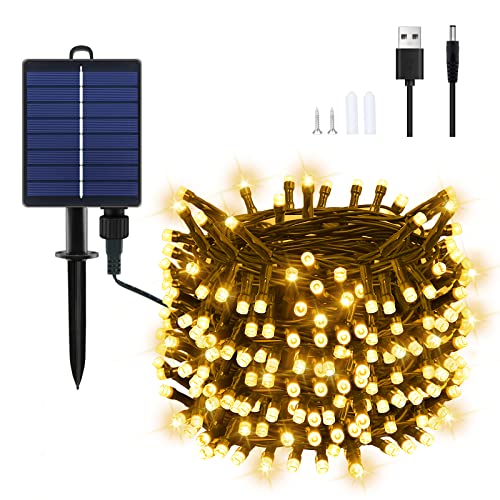 Dalugo Solar Lichterkette Aussen, 22M 200 LED Warmweiß Solarlichterkette Außen Wetterfest 8 Modi Outdoor Lichterkette Solar für Garten, Hof, Terrasse, Hochzeit Dekorationen von Dalugo