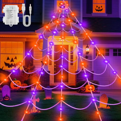 Dalugo Spinnennetz Halloween Lichterkette, 6 * 5M Riesen Dreiecke Spinnennetz Deko Weiß, 8 Modi Batterie Lichterkette Lila Orange mit 3m USB Kabel für Halloween Deko Outdoor Garten Party Dalugo Spinnennetz Halloween Lichterkette, 6 * 5M Riesen Dreiecke Spinnennetz Deko Weiß, 8 Modi Batterie Lichterkette Lila Orange mit 3m USB Kabel für Halloween Deko Outdoor Garten Party von Dalugo