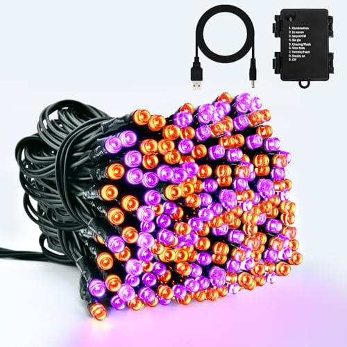 Dalugo USB Batterie Lichterkette, 10M 100LED Orange Lila Wasserdicht Lichterkette mit 6h Timer, 8 Modus Schwarzem Kabel für Innen und Außen Dalugo USB Batterie Lichterkette, 10M 100LED Orange Lila Wasserdicht Lichterkette mit 6h Timer, 8 Modus Schwarzem Kabel für Innen und Außen von Dalugo