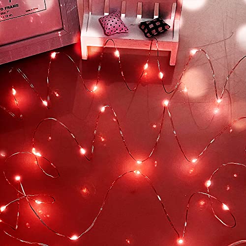 Dalugo Lichterkette Rot, 5m 50 LED Lichterkette Batterie Klein für Weihnachten, Schlafzimmer, Party, Hochzeit von Dalugo