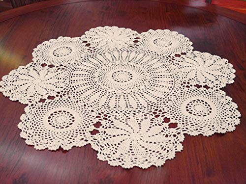 Damanni Handgefertigte Tischdecke aus Baumwolle, gehäkelt, Spitze, Deckchen, rund, Beige, 78 cm Damanni Handgefertigte Tischdecke aus Baumwolle, gehäkelt, Spitze, Deckchen, rund, Beige, 78 cm von Damanni