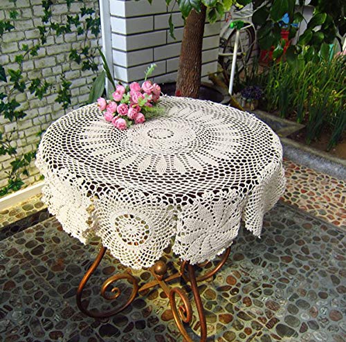 Damanni Handgefertigte Tischdecke aus Baumwolle, gehäkelt, Spitze, Deckchen, rund, Beige, 89 cm von Damanni