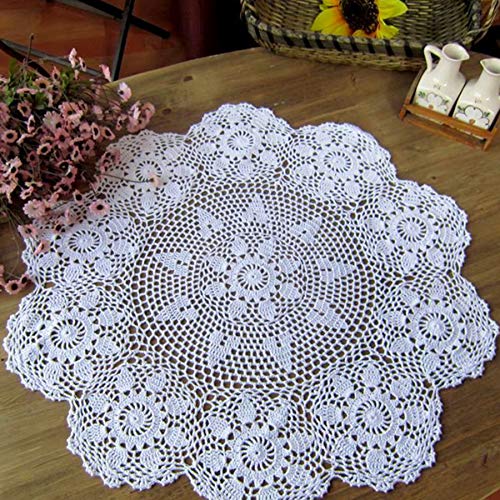 Damanni Tischdeckchen aus Baumwolle, handgefertigt, gehäkelt, rund, 61 cm, Weiß von Damanni