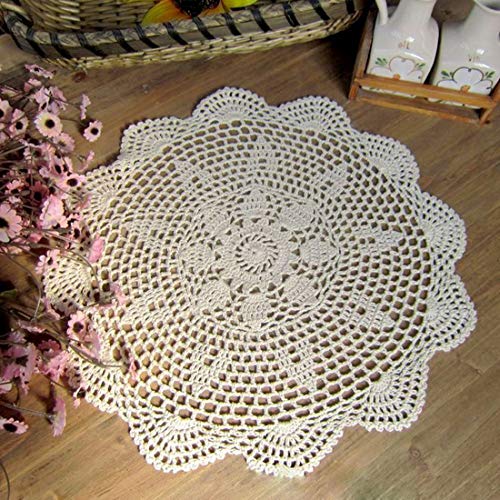 Damanni Tischdeckchen aus Baumwolle, handgefertigt, mit Spitze, rund, 30–50 cm, Beige/Weiß Garten 12 Inch beige von Damanni
