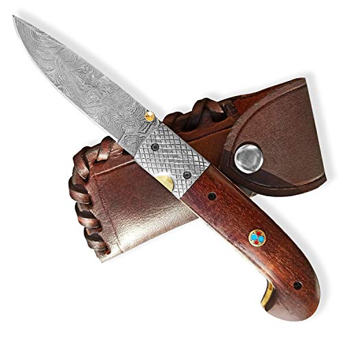 Dellinger SISO Sentinell & Damast Taschenmesser & Klappmesser & Damaststahl Messer & Outdoor Damastmesser Folder Knife 9,5cm Klinge von Damascus Hunter