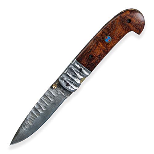 Dellinger SISSO Sentinell 2 & Damast Taschenmesser & Klappmesser & Damaststahl Messer & Outdoor Damastmesser Folder Knife 9,5cm Klinge von Damascus Hunter