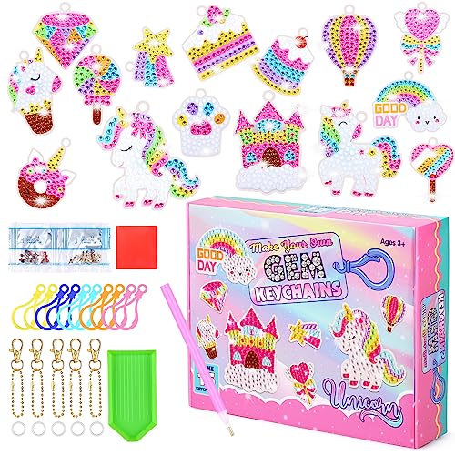 Damcyer 15 PCS DIY Diamond Painting Schlüsselanhänger,5D Diamond Painting Kinder Set,Einhorn Diamant Malerei Schlüsselbund für Mädchen Ab 5 6 7 8 9 Jahre von Damcyer