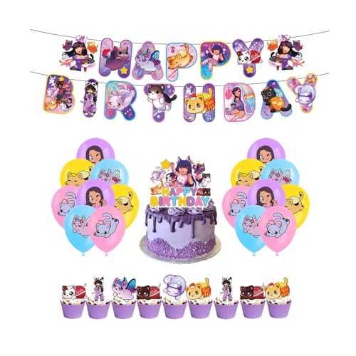 Aphmau Plushies Geburtstag Deko Set - Katze Luftballons, Kuchen Deko, Cat Girlande - Geburtstagsdeko Aphmau Plushies Geburtstag Deko Set - Katze Luftballons, Kuchen Deko, Cat Girlande - Geburtstagsdeko von Damoff