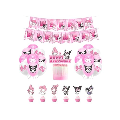 Damoff My Melody Geburtstag Luftballons, Girlande & Torten Topper - Rosa Cartoon von Damoff