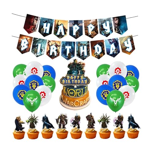 Damoff Videospiel Geburtstag Deko: 1pcs Girlande, 18pcs World of Warcraft Luftballons, 25pcs Torte Deko Spiel - Blau, Grün - Azeroth - Geburtstag Damoff Videospiel Geburtstag Deko: 1pcs Girlande, 18pcs World of Warcraft Luftballons, 25pcs Torte Deko Spiel - Blau, Grün - Azeroth - Geburtstag von Damoff