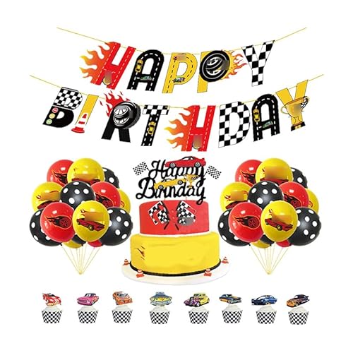 Damoff Rennwagen Geburtstag Deko: Rennauto Luftballons, Girlande, Kuchen Topper & Torte Deko - Rot, Weiß, Blau Damoff Rennwagen Geburtstag Deko: Rennauto Luftballons, Girlande, Kuchen Topper & Torte Deko - Rot, Weiß, Blau von Damoff