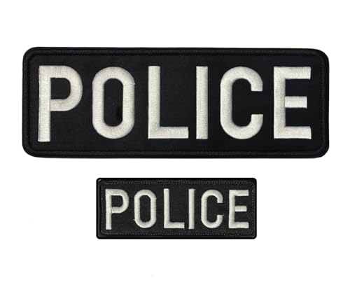 DAMORR Bestickter Polizeiaufnäher | Polizei-Patch für Weste | (2 Stück) Polizei-Patches mit Klettverschluss für taktische Westen, Uniformen und Jacken (weiß) von Damorr