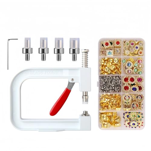 DIY Perlen Fixing Tool Kit mit 490 dekorativen Perlen (SG-25) - Handheld Perlenpresse Maschine für Kleidung, Stirnbänder, Hüte, Schuhe und Zubehör Basteln (R) von Dan Dan
