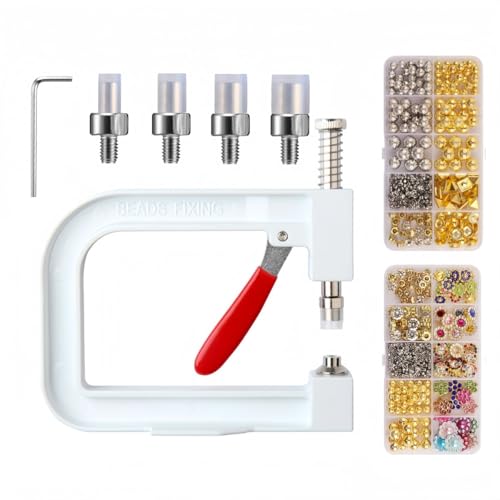 DIY Perlen Fixing Tool Kit mit 525 dekorativen Perlen (SG-24) und 480 dekorativen Perlen (SG-26) - Handheld Perlenpresse Maschine für Kleidung, Stirnbänder, Hüte, Schuhe (F) von Dan Dan
