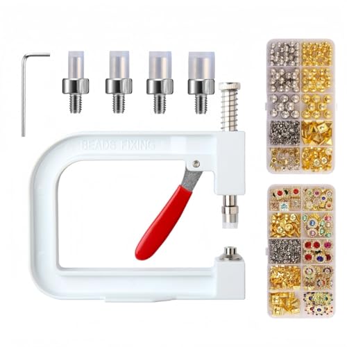 DIY Perlen Fixing Tool Kit mit 525 dekorativen Perlen (SG-24) und 490 dekorativen Perlen (SG-25) - Handheld Perlenpresse Maschine für Kleidung, Stirnbänder, Hüte, Schuhe (G) von Dan Dan