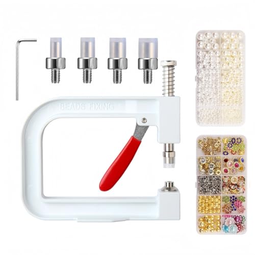 DIY Perlen Fixing Tool Kit mit 675 Whtie Perlen und 480 dekorativen Perlen (SG-26) - Handheld Perlenpresse Maschine für Kleidung, Stirnbänder, Hüte, Schuhe (H) von Dan Dan