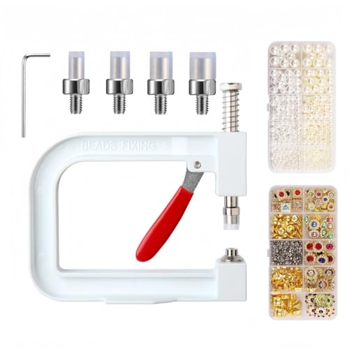 DIY Perlen Fixing Tool Kit mit 675 weißen Perlen und 490 dekorativen Perlen (SG-25) - Handheld Perlenpresse Maschine für Kleidung, Stirnbänder, Hüte, Schuhe und Zubehör Basteln (C) von Dan Dan