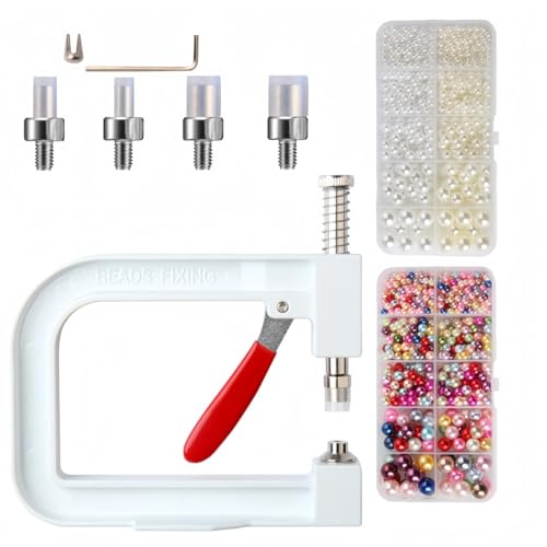 DIY Perlenbefestigungswerkzeug-Set mit 675 weißen und 675 farbigen Perlen – Handperlenpresse für Kleidung, Stirnbänder, Hüte, Schuhe (D) von Dan Dan