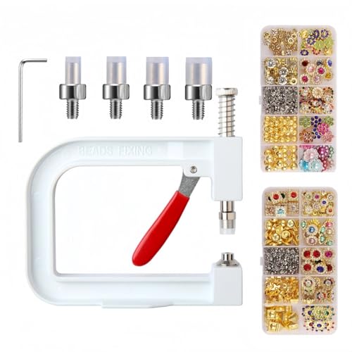 DIY Perlenfixierwerkzeug Kit mit 490 dekorativen Perlen (SG-25) und 480 dekorativen Perlen (SG-26) - Handheld Perlenpresse Maschine für Kleidung, Stirnbänder, Hüte (K) von Dan Dan