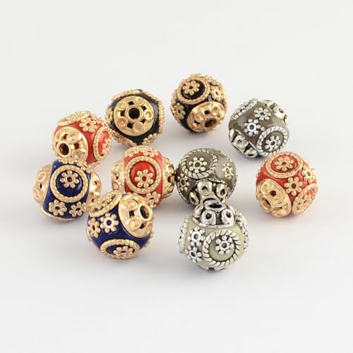 DanLingJewelry 10 Stück zufällige 15 x 14 mm handgefertigte runde indonesische Perlen im tibetischen Stil, Vintage-Blume, Polymer-Ton-Perlen für Bastelarbeiten, Schlüsselband, Schmuckherstellung DanLingJewelry 10 Stück zufällige 15 x 14 mm handgefertigte runde indonesische Perlen im tibetischen Stil, Vintage-Blume, Polymer-Ton-Perlen für Bastelarbeiten, Schlüsselband, Schmuckherstellung von DanLingJewelry