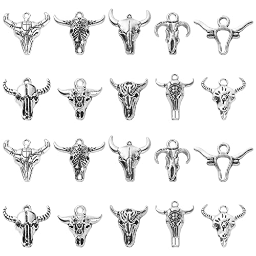 DanLingJewelry 100 Stück 10 Stile Antik Silber Kuh Charms Western Rinder Kopf Charms für Schmuck Handwerk von DanLingJewelry
