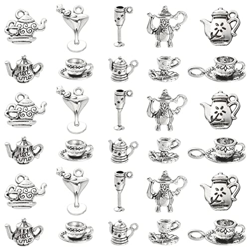 DanLingJewelry 100 Stück 10 Stile Antik Silber Nachmittagstee Thema Charms Teetasse und Teekanne Kaffeebecher Charms DIY Schmuckherstellung von DanLingJewelry