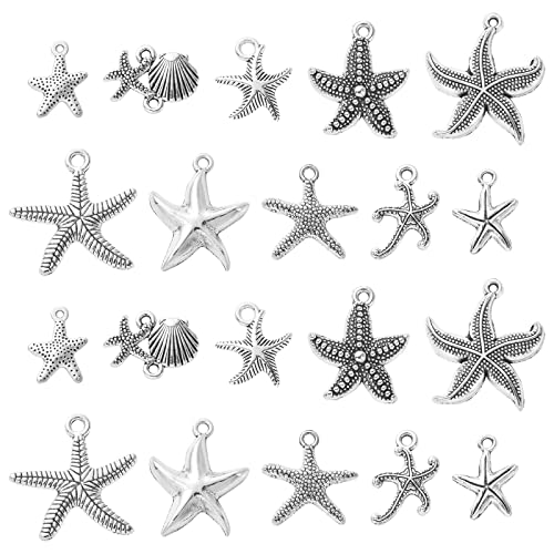 DanLingJewelry 100 Stück 10 Stile Antik Silber Seestern Charms Vintage Ozean Life Meerestier Charms für Schmuckherstellung von DanLingJewelry