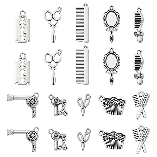 DanLingJewelry 100 Stück 10 Stile Friseur Charms Scherenkamm Spiegel Friseur Shop Werkzeug Charms für Halskette Armband Schlüsselanhänger Herstellung von DanLingJewelry