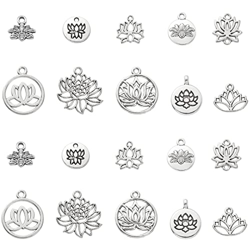 DanLingJewelry 100 Stück 10 Stile Lotusblumen-Anhänger hohl baumeln Lotus Charms Vintage Yoga Charms für Schmuckherstellung DIY Handwerk von DanLingJewelry