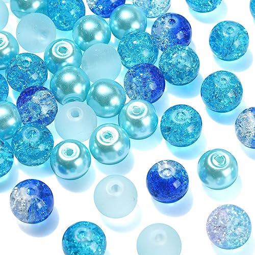 DanLingJewelry 100 Stück 8 mm gemischte blaue Serie runde Glasperlen transparente Glasperlen runde Form Abstandshalter Perlen für Armbandherstellung von DanLingJewelry