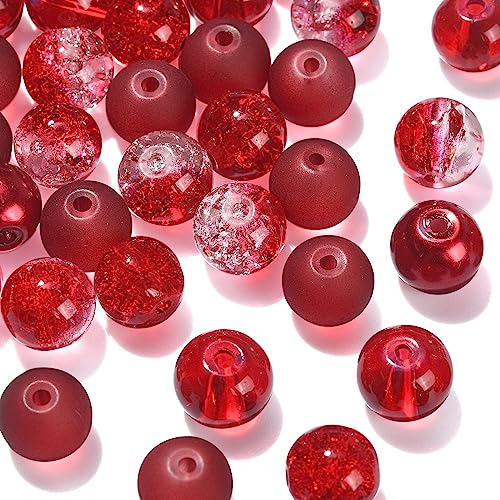 DanLingJewelry 100 Stück 8 mm gemischte rote Serie runde Glasperlen transparente Glasperlen runde Abstandshalter Perlen für Armband Basteln machen von DanLingJewelry