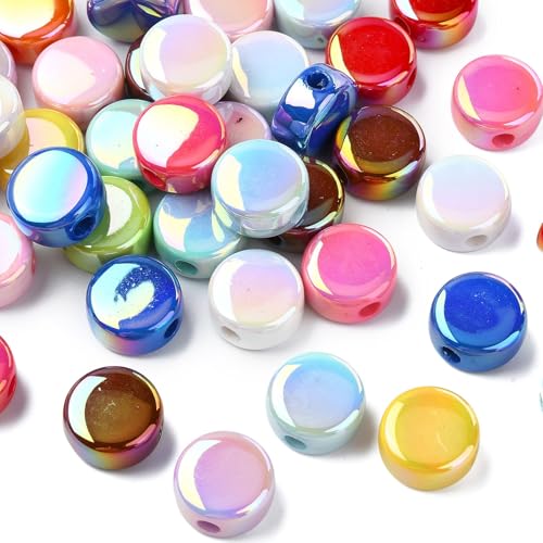DanLingJewelry 100 Stück AB-Farbe 16 mm flache runde Acrylperlen blickdicht flache Scheibe Münze lose Perlen für Halsketten, Armbänder, Schlüsselband, Schmuckherstellung von DanLingJewelry