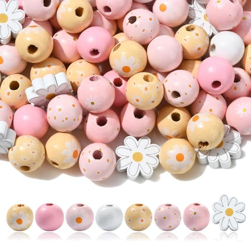 DanLingJewelry 100 Stück Gänseblümchen-Holzperlen, 16 mm, Gänseblümchen, rund, Kaugummi-Perlen, bunt, Bauernhaus, Blumen, Naturholzperlen für DIY, Handwerk, Schmuck, Girlande DanLingJewelry 100 Stück Gänseblümchen-Holzperlen, 16 mm, Gänseblümchen, rund, Kaugummi-Perlen, bunt, Bauernhaus, Blumen, Naturholzperlen für DIY, Handwerk, Schmuck, Girlande von DanLingJewelry