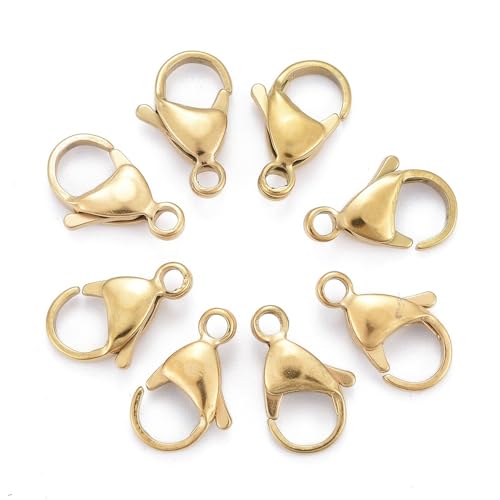 DanLingJewelry 100 Stück Halskette Armband Schmuck Verschlüsse Goldene Farbe Edelstahl Karabinerverschlüsse für DIY Schmuck Basteln 15 x 9 x 4,5 mm von DanLingJewelry
