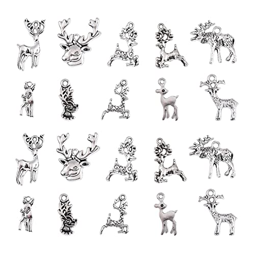 DanLingJewelry 100 Stück Weihnachts-Themen-Charms Tier-Charms Elch Hirsch Charms für Schmuckherstellung Halskette Armband Basteln von DanLingJewelry