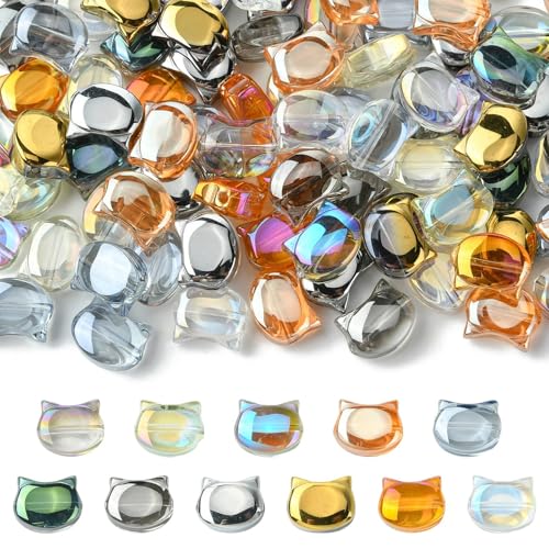 DanLingJewelry 100 Stück galvanisierte Glas-Katzenkopf-Perlen, bunte Glas-Katzen-Perlen, lose Perlen, Tier-Kätzchen-Glas-Kristallperlen für DIY-Schmuck, Basteln DanLingJewelry 100 Stück galvanisierte Glas-Katzenkopf-Perlen, bunte Glas-Katzen-Perlen, lose Perlen, Tier-Kätzchen-Glas-Kristallperlen für DIY-Schmuck, Basteln von DanLingJewelry