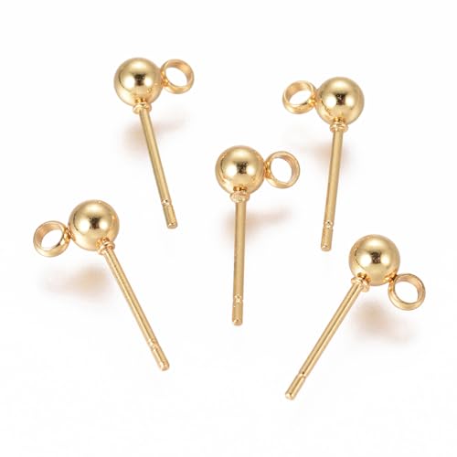 DanLingJewelry 100 Stück goldfarbene Kugel-Ohrstecker, 4 mm, Edelstahl-Kugelpfosten mit Schlaufen für Ohrringe, Schmuckherstellung DanLingJewelry 100 Stück goldfarbene Kugel-Ohrstecker, 4 mm, Edelstahl-Kugelpfosten mit Schlaufen für Ohrringe, Schmuckherstellung von DanLingJewelry