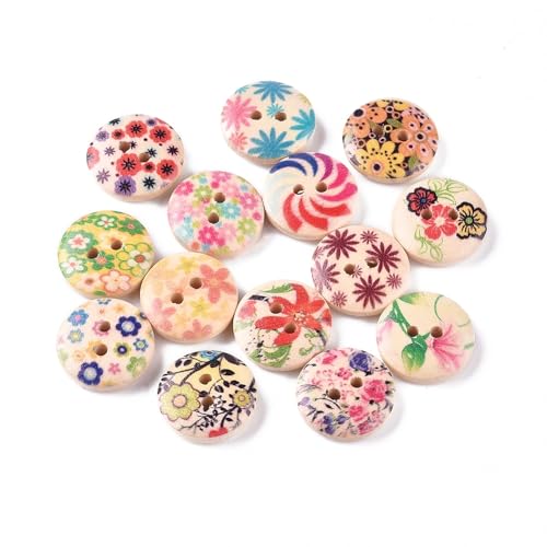DanLingJewelry 100 Stück handbedruckte flache runde Holzknöpfe 2 Löcher Bastelknöpfe zum Stricken Nähen Scrapbooking DIY Verzierung DanLingJewelry 100 Stück handbedruckte flache runde Holzknöpfe 2 Löcher Bastelknöpfe zum Stricken Nähen Scrapbooking DIY Verzierung von DanLingJewelry